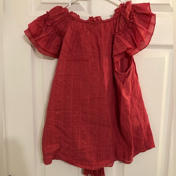 Karina Grimaldi Pink & Metallic, Flutter sleeve Tassel Top , size medium - Picture 3 of 3